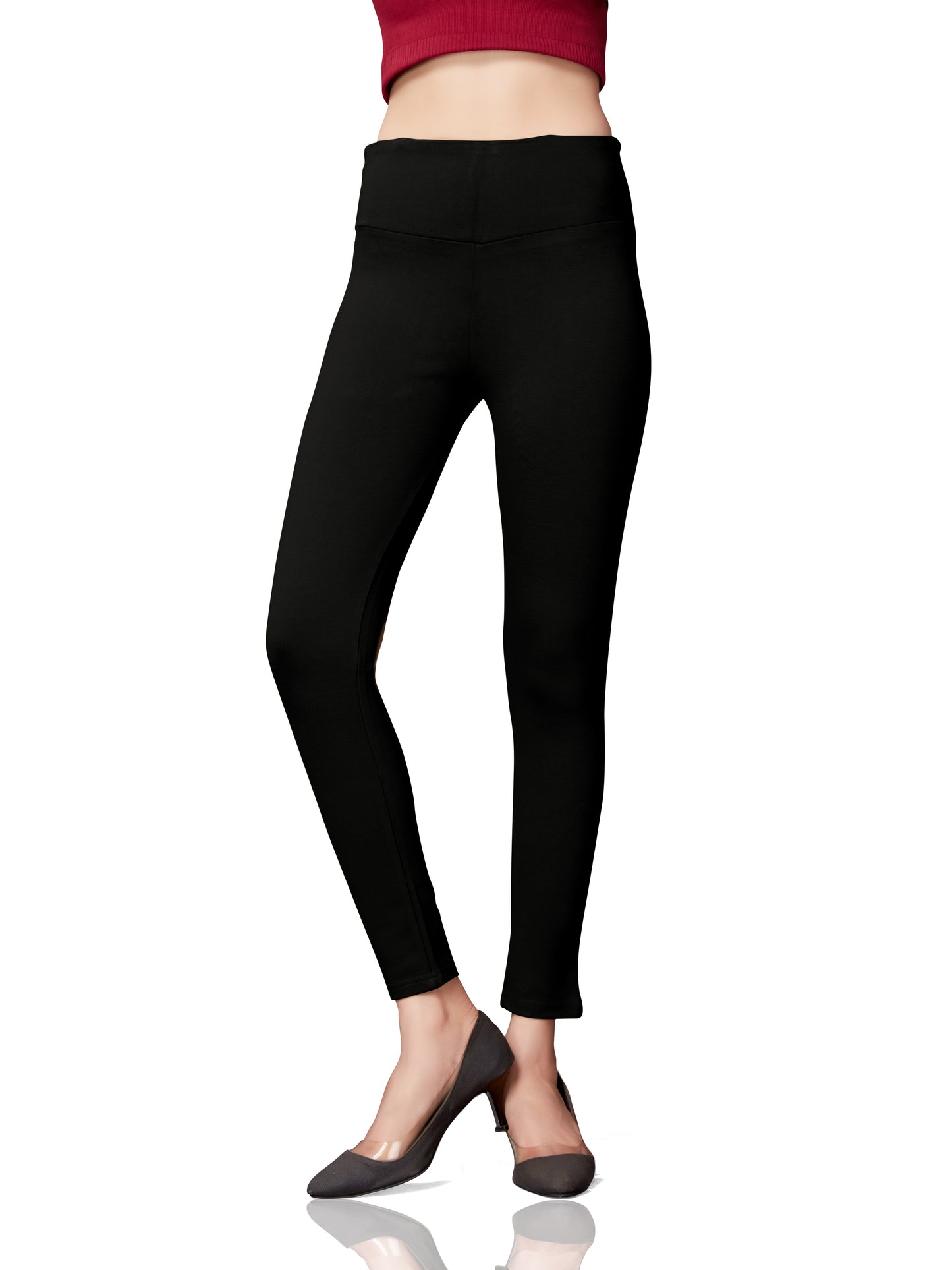 High Rise All Day Cotton Lycra Pant- Black
