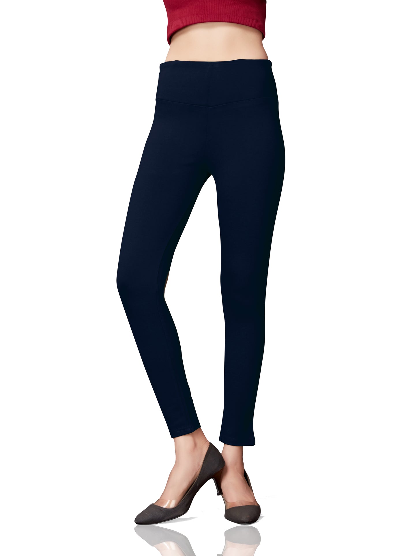 High Rise All Day Cotton Lycra Pant- Navy