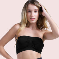 Black/Black seamless non-padded tube bra - pack of 2, on model — Munns & Mars