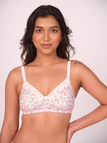 Munns & Mars Pack of 2 Cotton Lightly Padded T-Shirt Bra with lace Printed White and Black