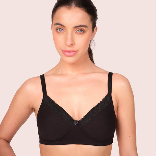 Munns & Mars Womens Cotton Lightly Padded T-Shirt Bra Plain and with Lace - Pack of 2