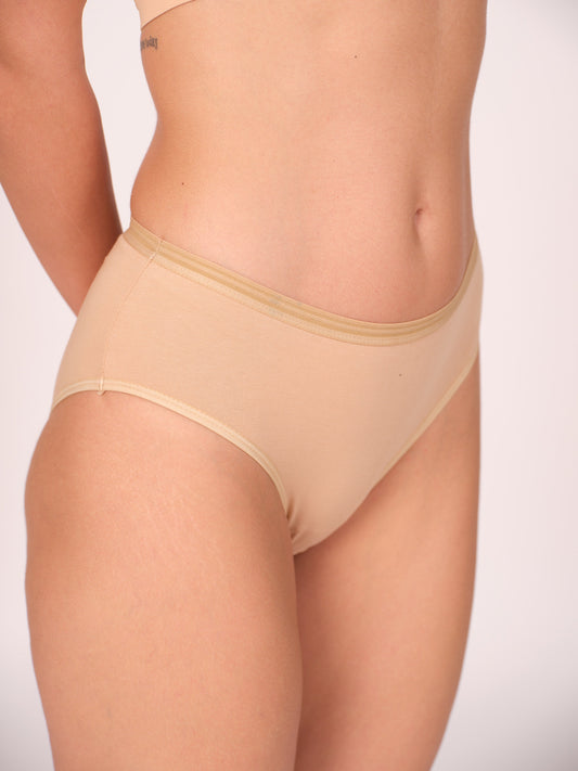 Mid Waist Hipster Panty With Outer Elastic Bundle Of 5 - ( Baby Pink, Sky Blue, 2 Black & Beige) (Copy)