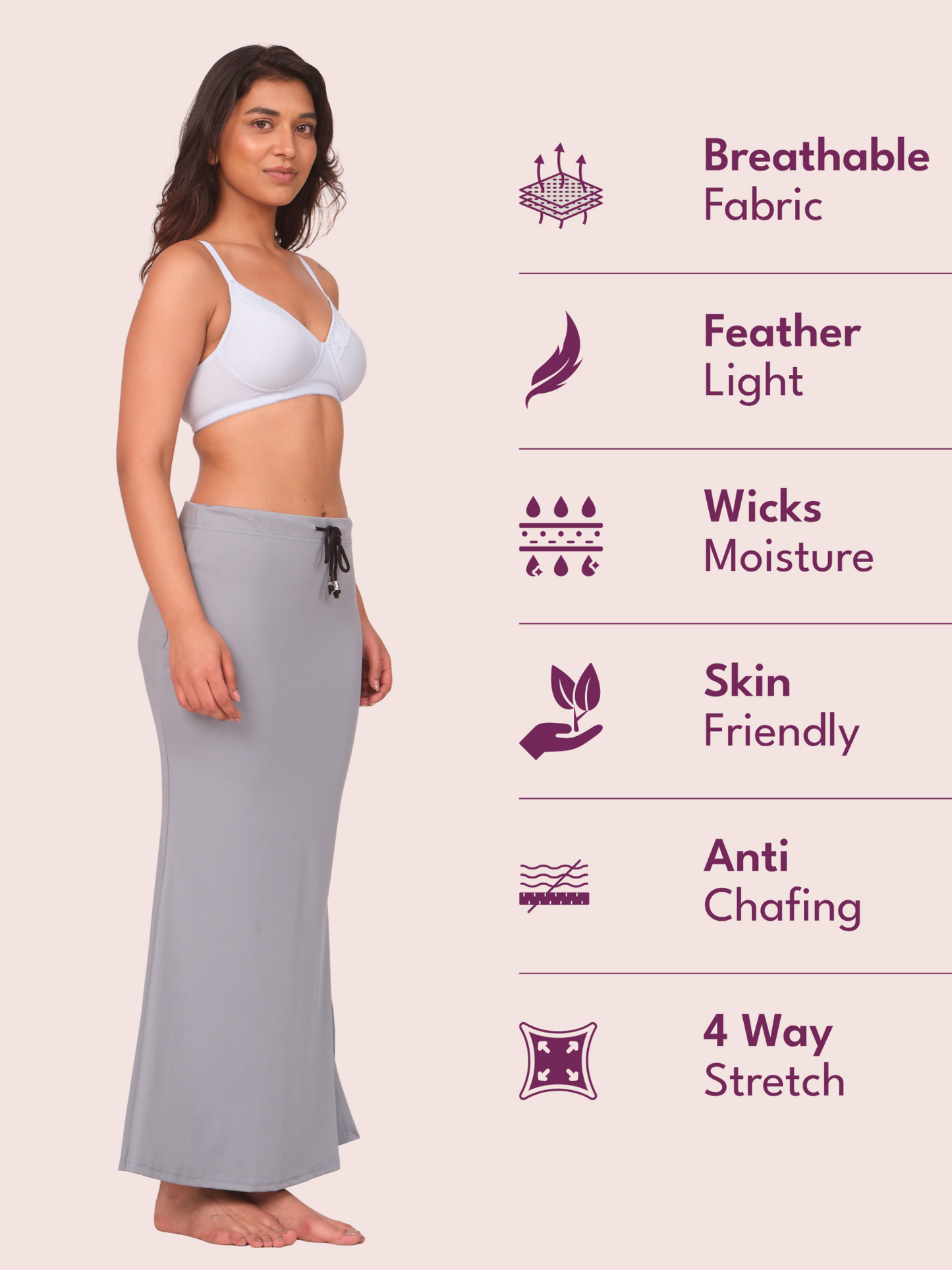 Munns & Mars Saree Shapewear Polyester Fish Cut - Grey