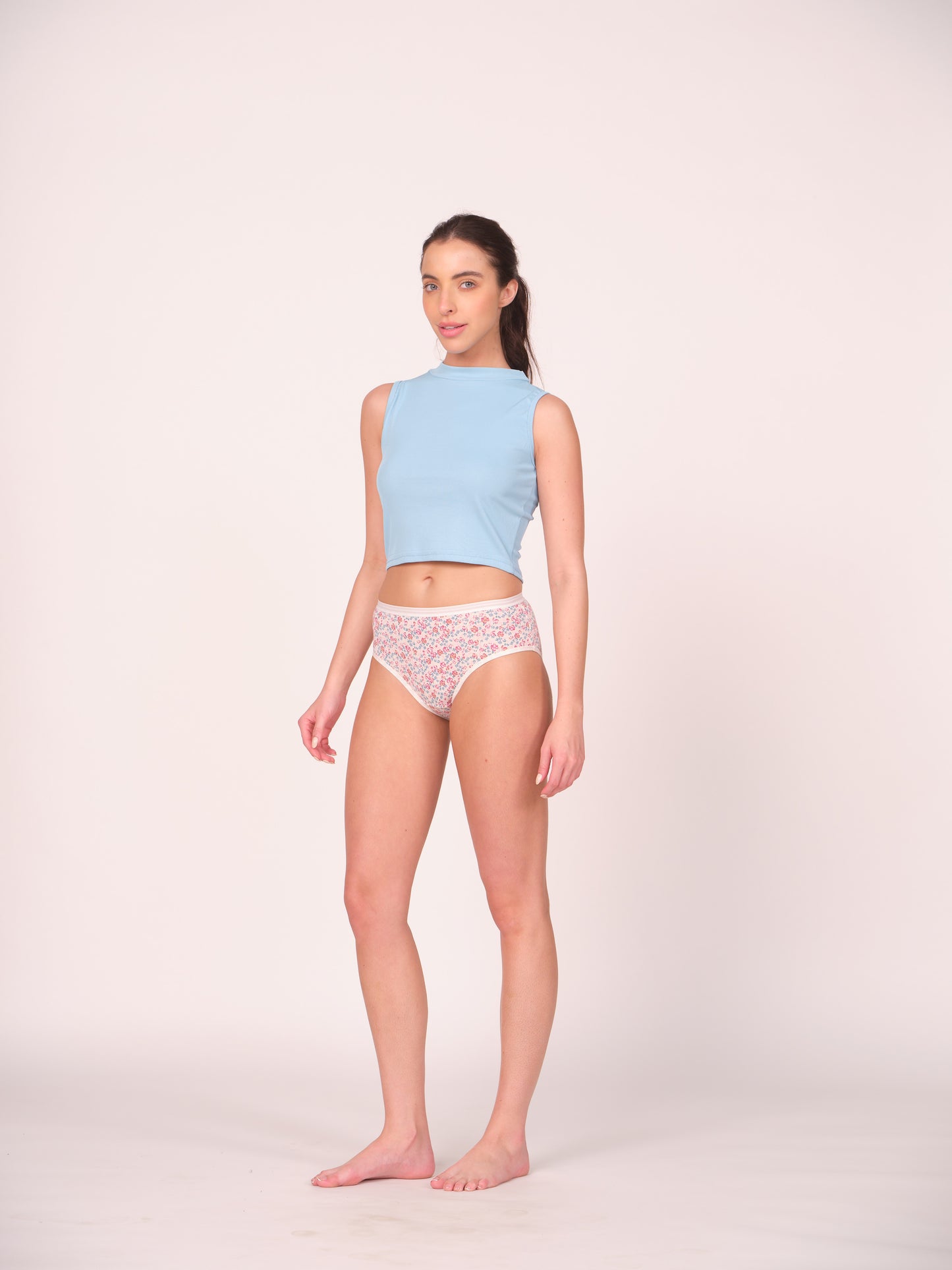 Mid Waist Hipster Panty Bundle Floral Print With Outer Elastic- White (Pack Of 3)