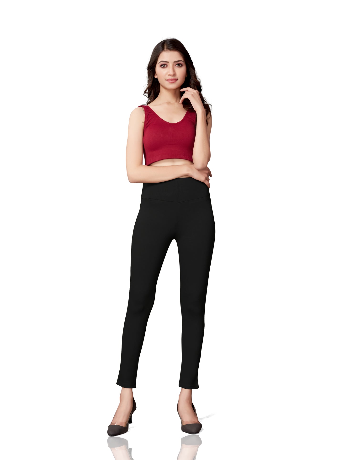High Rise All Day Cotton Lycra Pant- Black