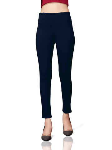 High Rise All Day Cotton Lycra Pant- Navy