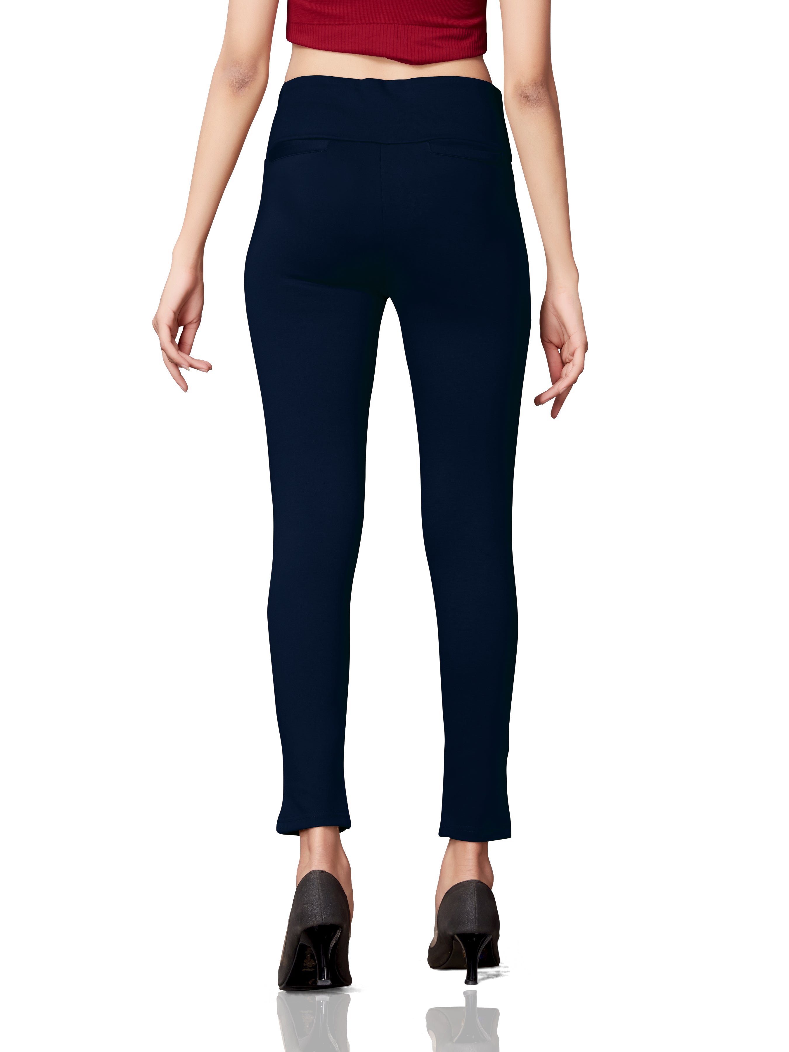 High Rise All Day Cotton Lycra Pant- Navy