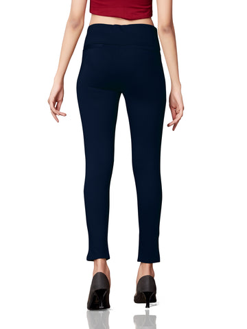 High Rise All Day Cotton Lycra Pant- Navy