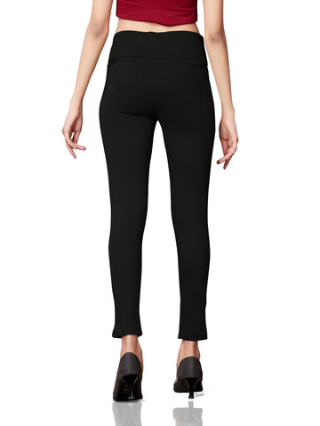 High Rise All Day Cotton Lycra Pant- Black