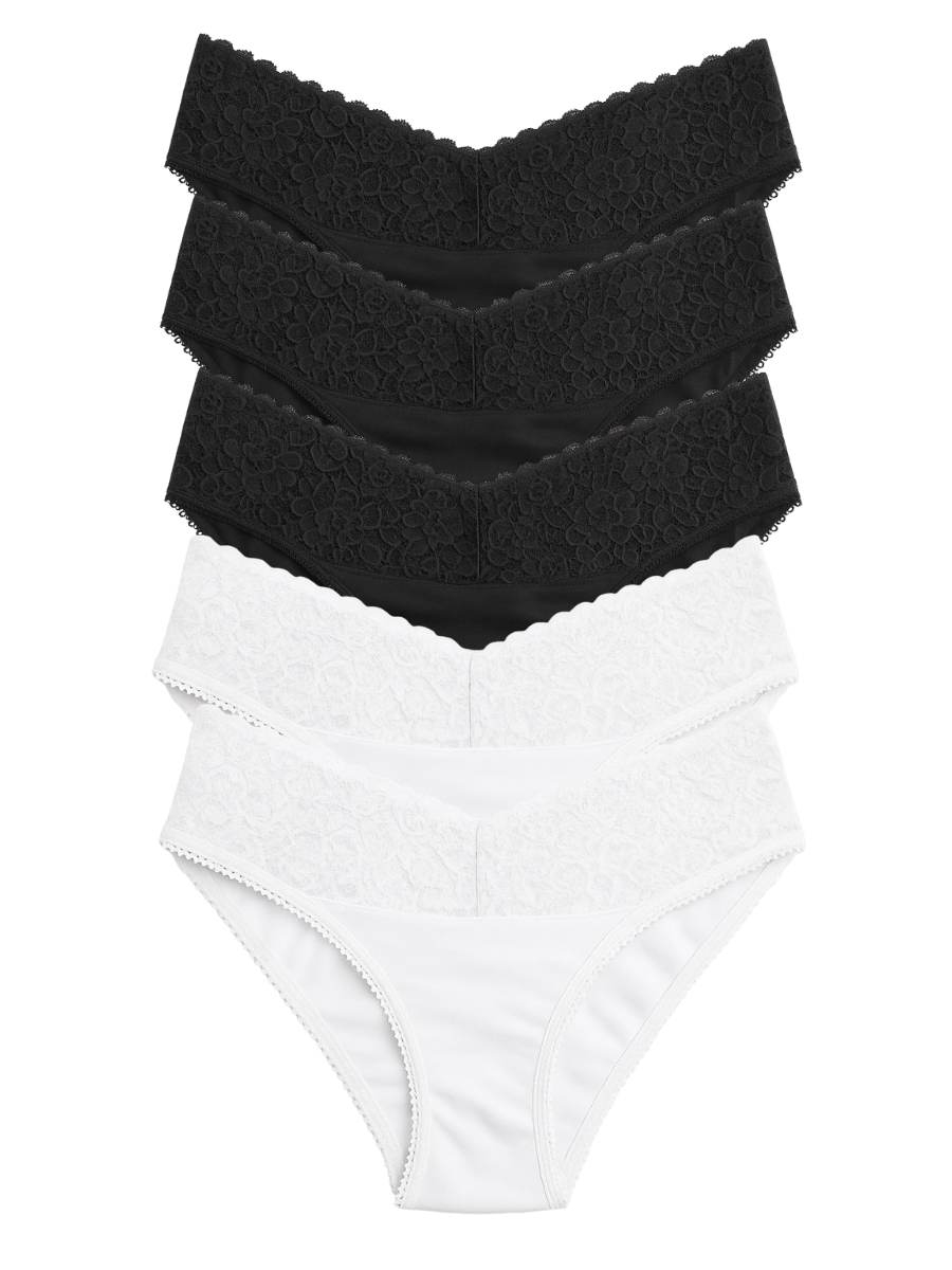 Mid Waist Bikini Bundle Of 5 - (3 Black & 2 White)