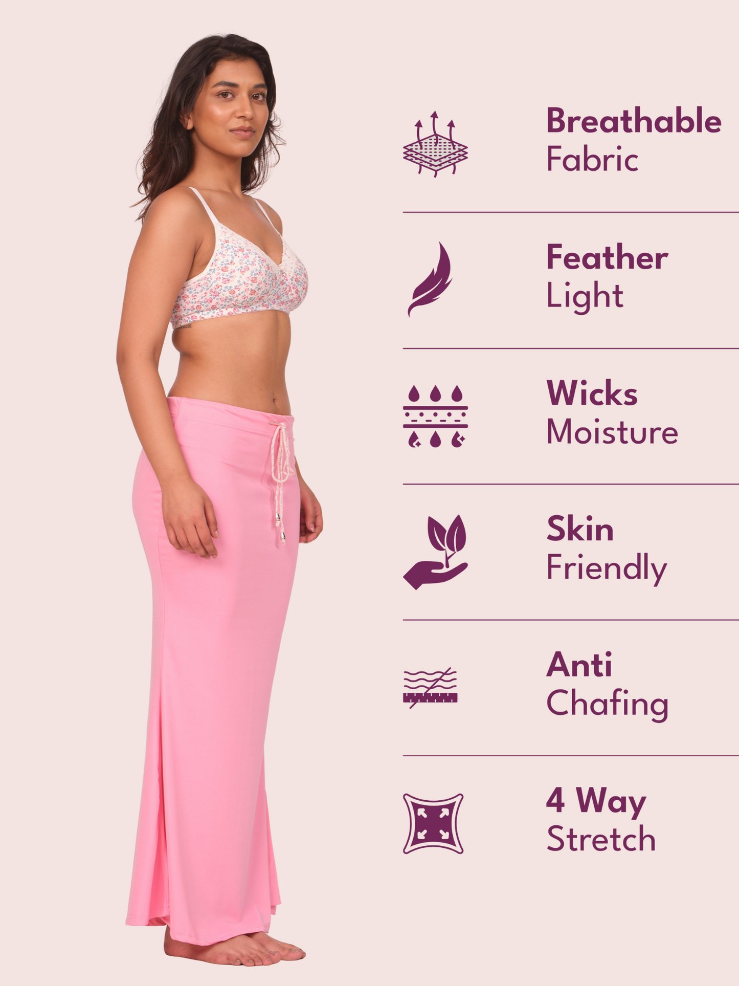 Munns & Mars Saree Shapewear Polyester Fish Cut - Baby Pink