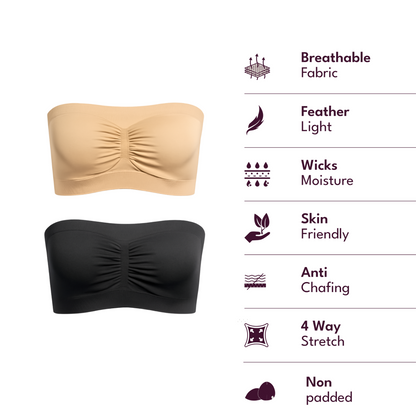Munns & Mars Bundle of Seamless Non-Padded Tube Bra - Beige & Black