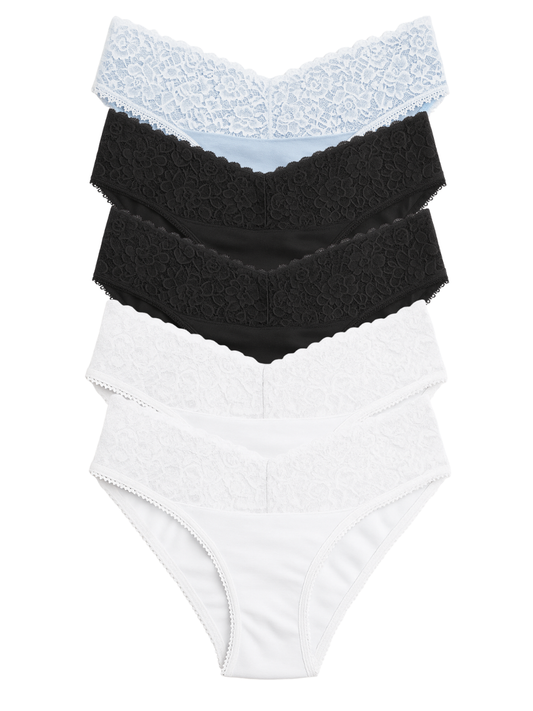 Mid Waist Bikini Bundle Of 5 - (2 Black, Sky Blue, & 2 White)