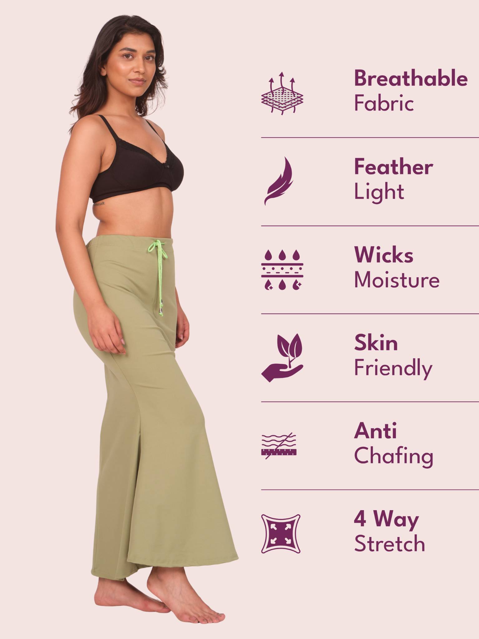 Munns & Mars Saree Shapewear Polyester Fish Cut - Mehndi