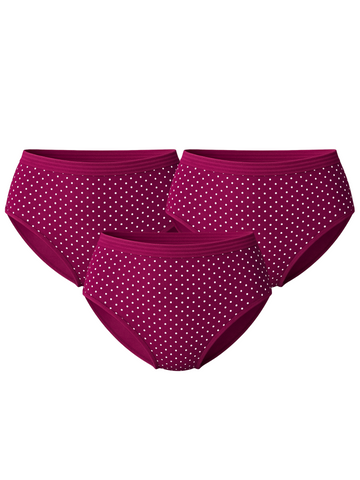 Mid Waist Hipster Panty Bundle Polka Dots Print With Outer Elastic- Dark Purple (Pack Of 3)
