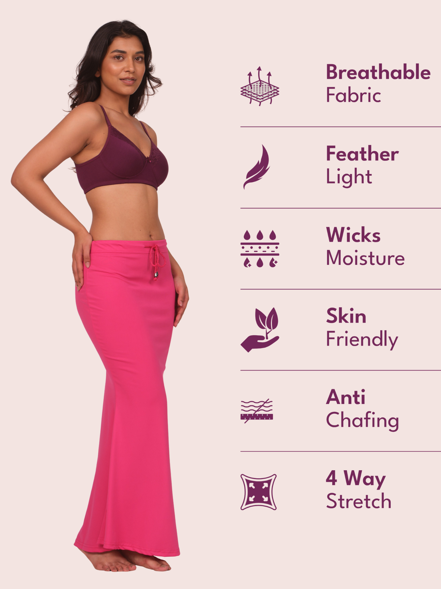 Munns & Mars Saree Shapewear Polyester Fish Cut - Pink