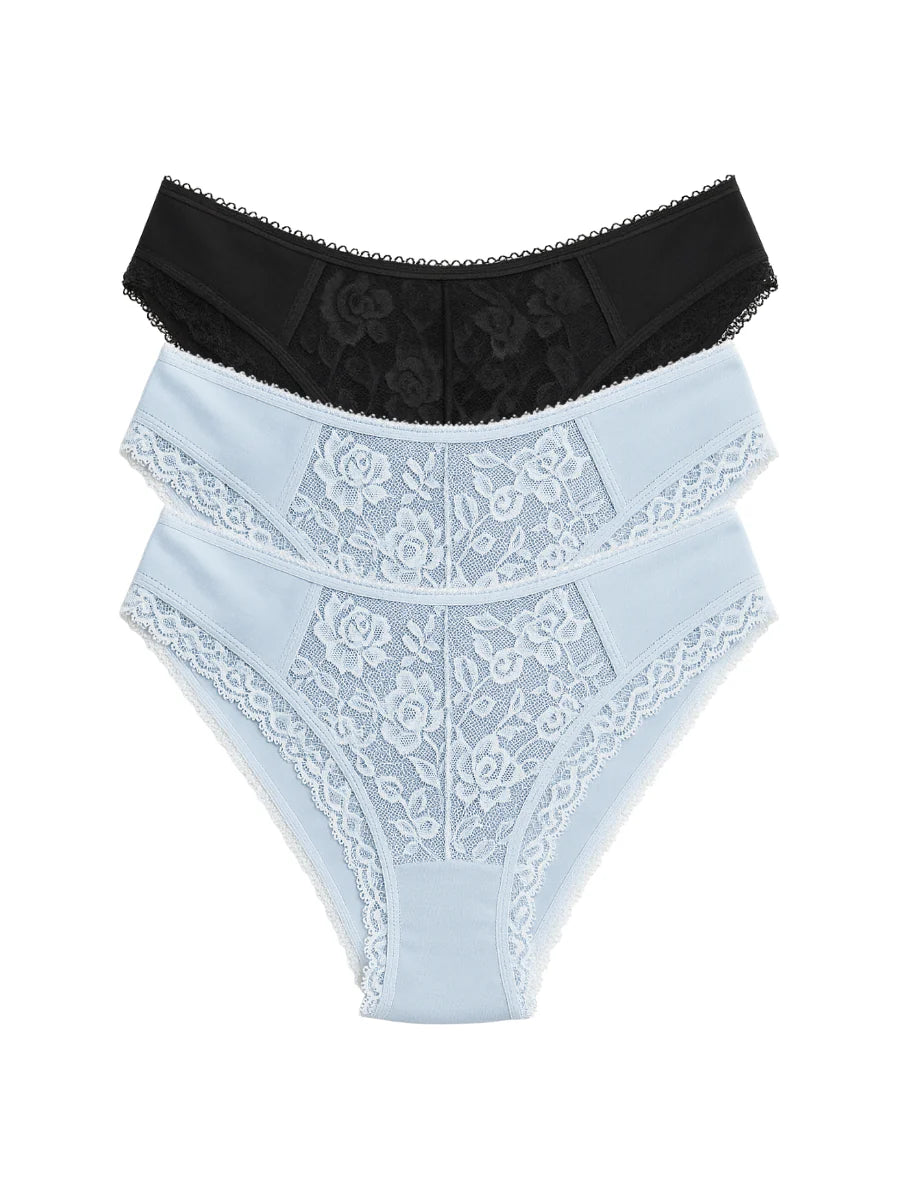 Mid Waist Bikini Panty with Lace  (Pack of 3)
