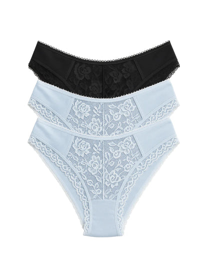 Mid Waist Bikini Panty with Lace  (Pack of 3)