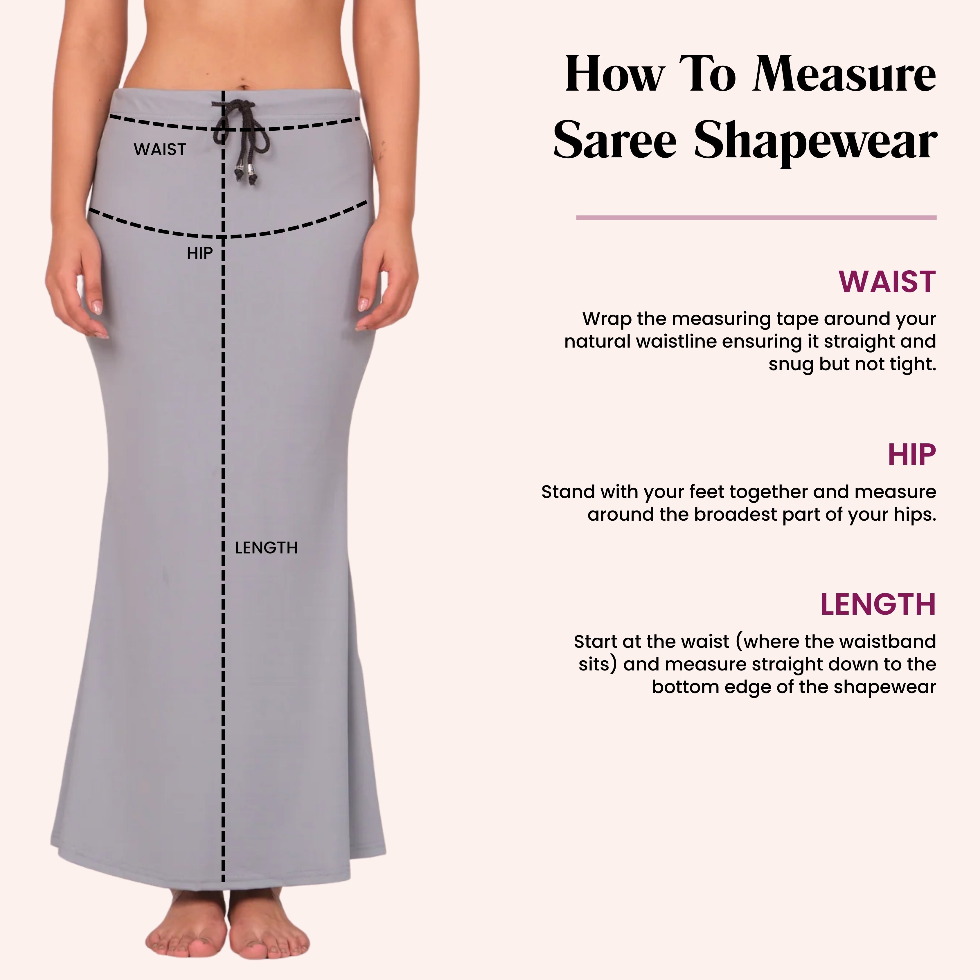Munns & Mars Saree Shapewear Polyester Fish Cut - Grey