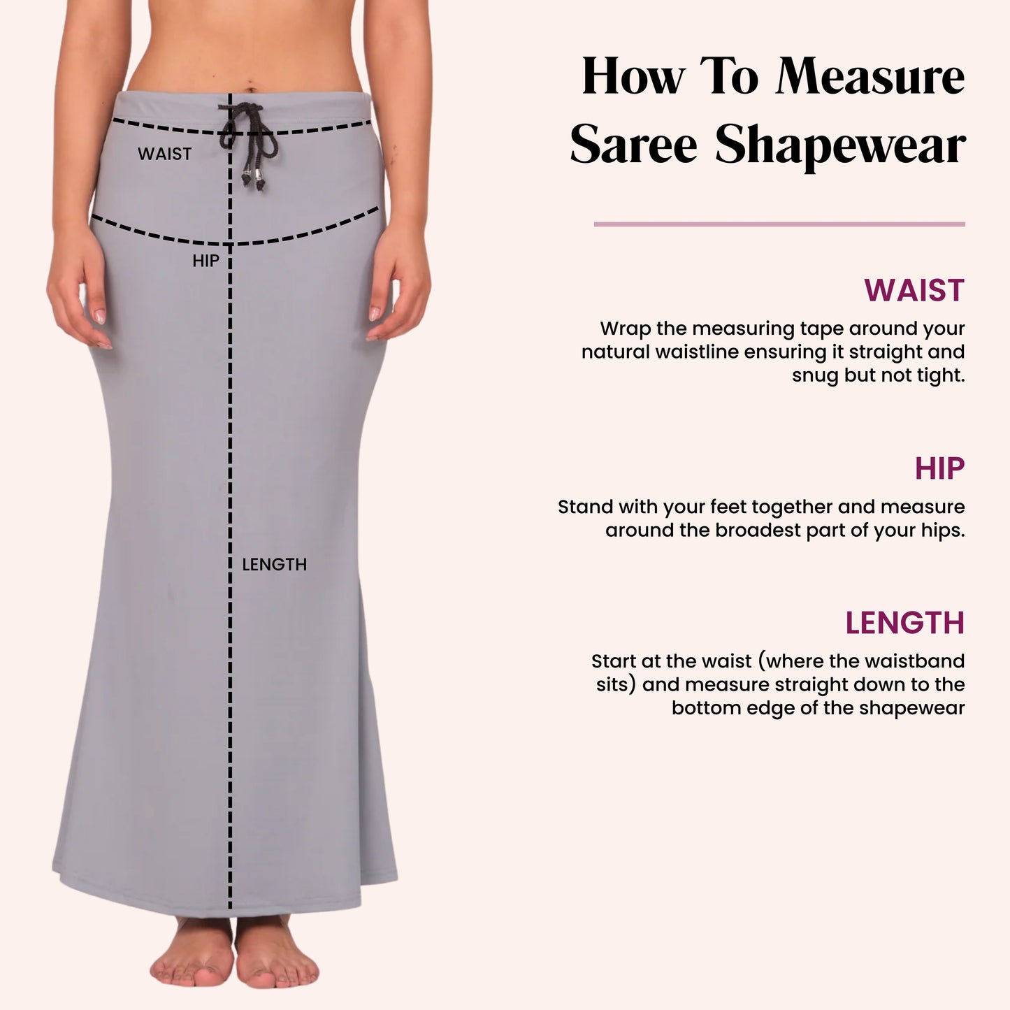 Munns & Mars Saree Shapewear Polyester Fish Cut - Grey