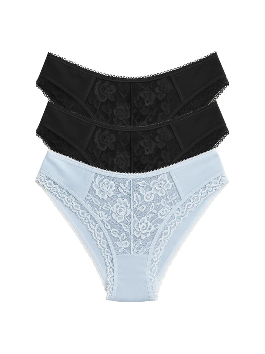 Mid Waist Bikini Panty with Lace  (Pack of 3)