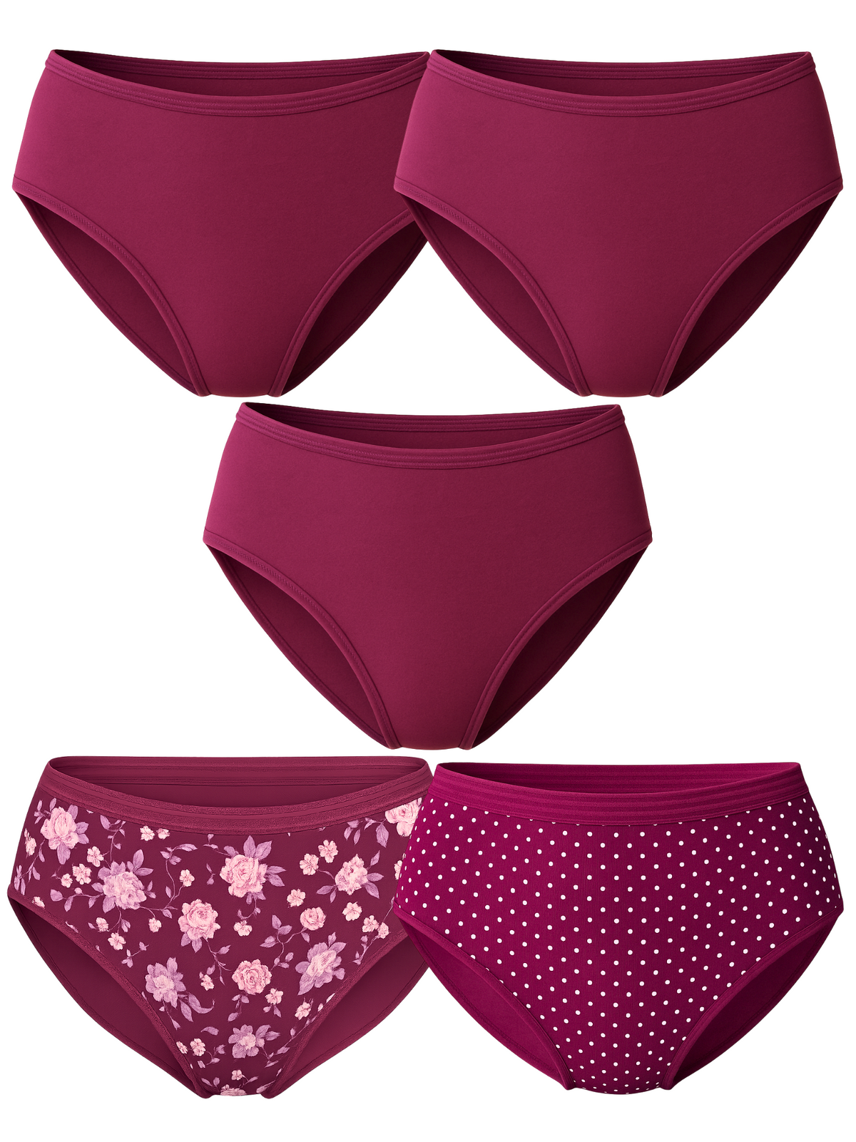 The Everyday & More 5-Pack: A Bundle of 5 Panties (3 Plain, 1 Printed, 1 Polka Dot)