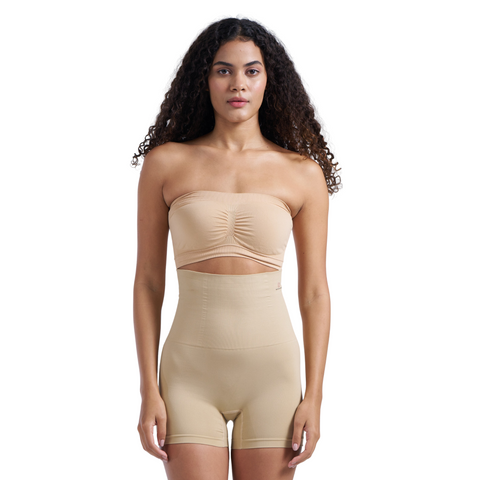 Munns & Mars Bundle of Seamless Non-Padded Tube Bra-Beige And Tummy & Thigh Shorts-Beige