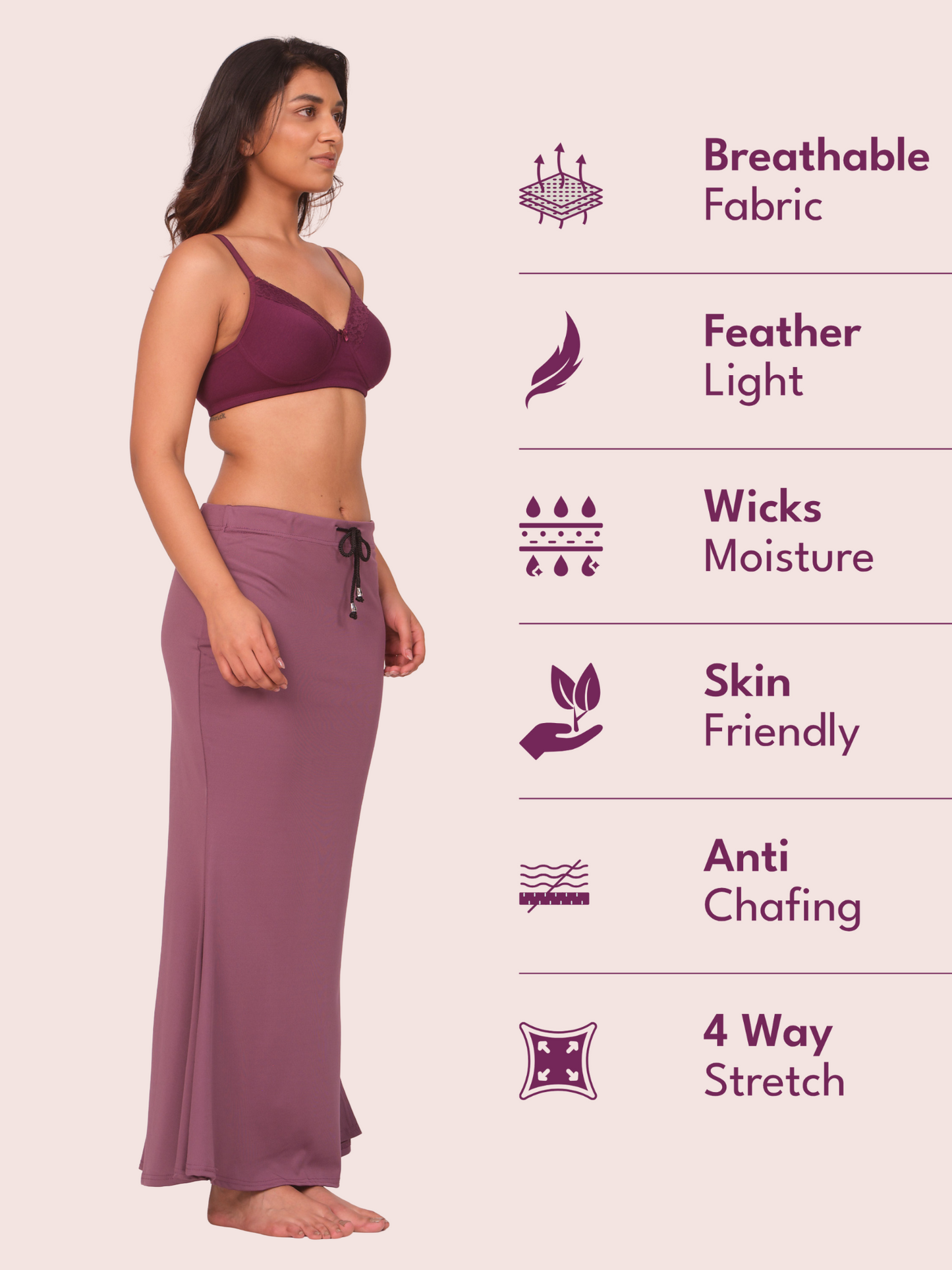 Munns & Mars Saree Shapewear Polyester Fish Cut - Wine