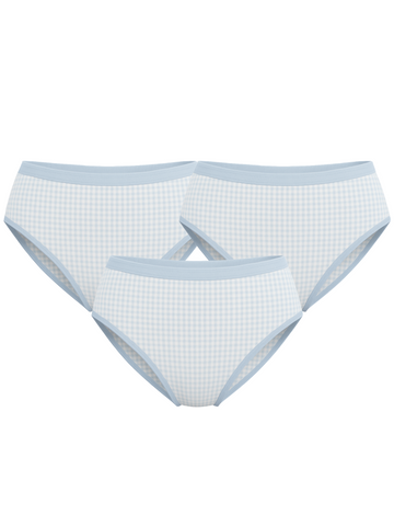 Mid Waist Hipster Panty Bundle Chekers Print With Outer Elastic- Sky Blue (Pack Of 3)