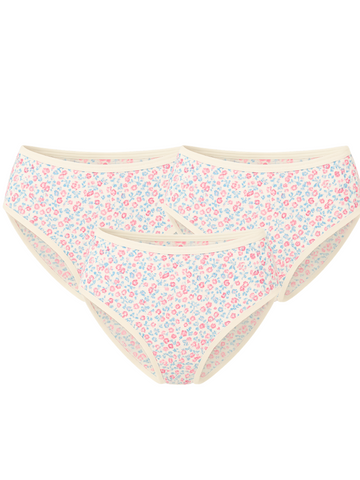 Mid Waist Hipster Panty Bundle Floral Print With Outer Elastic- White (Pack Of 3)