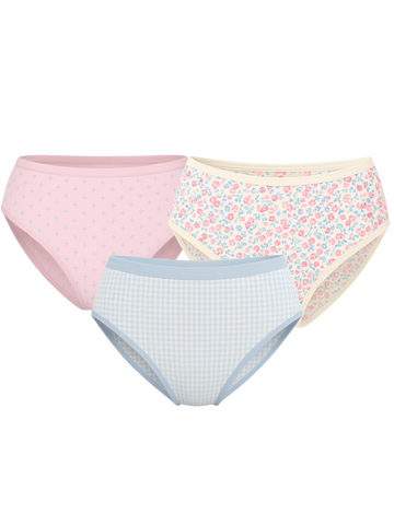 Mid Waist Hipster Panty Bundle Outer Elastic - (Floral, Checks & Polka Dots)