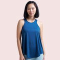 Navy Blue activewear racerback tank top, front view on model — Munns & Mars