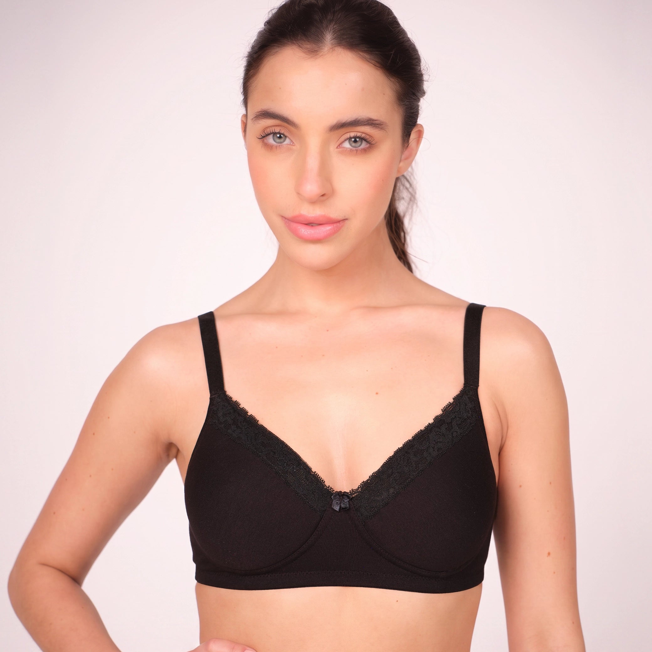 Munns & Mars Womens Cotton Lightly Padded Lace T-Shirt Bra