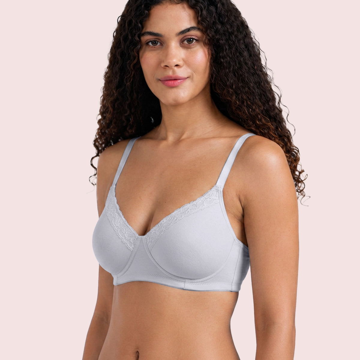 Cotton Lightly Padded T-Shirt Bra Plain and with Lace - Pack of 2