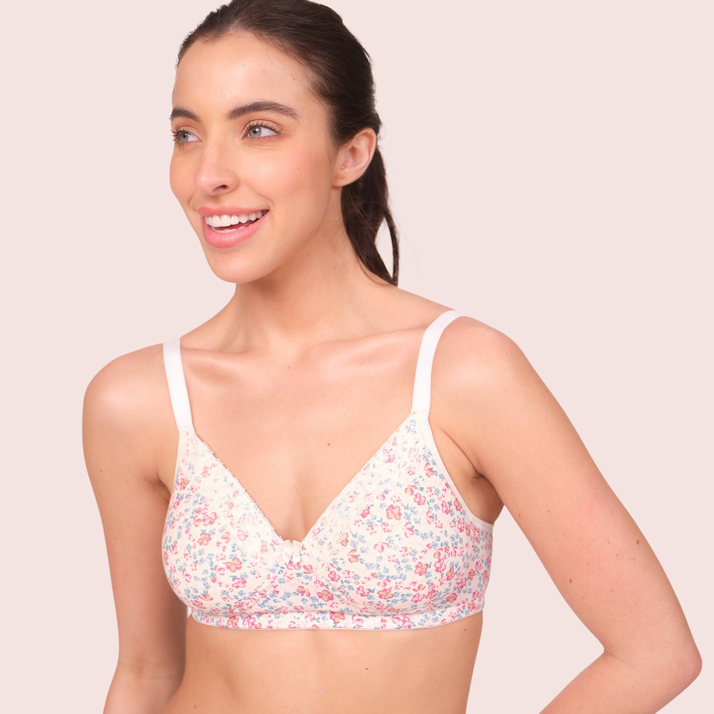 Munns & Mars Womens Cotton Lightly Padded Lace T-Shirt Bra