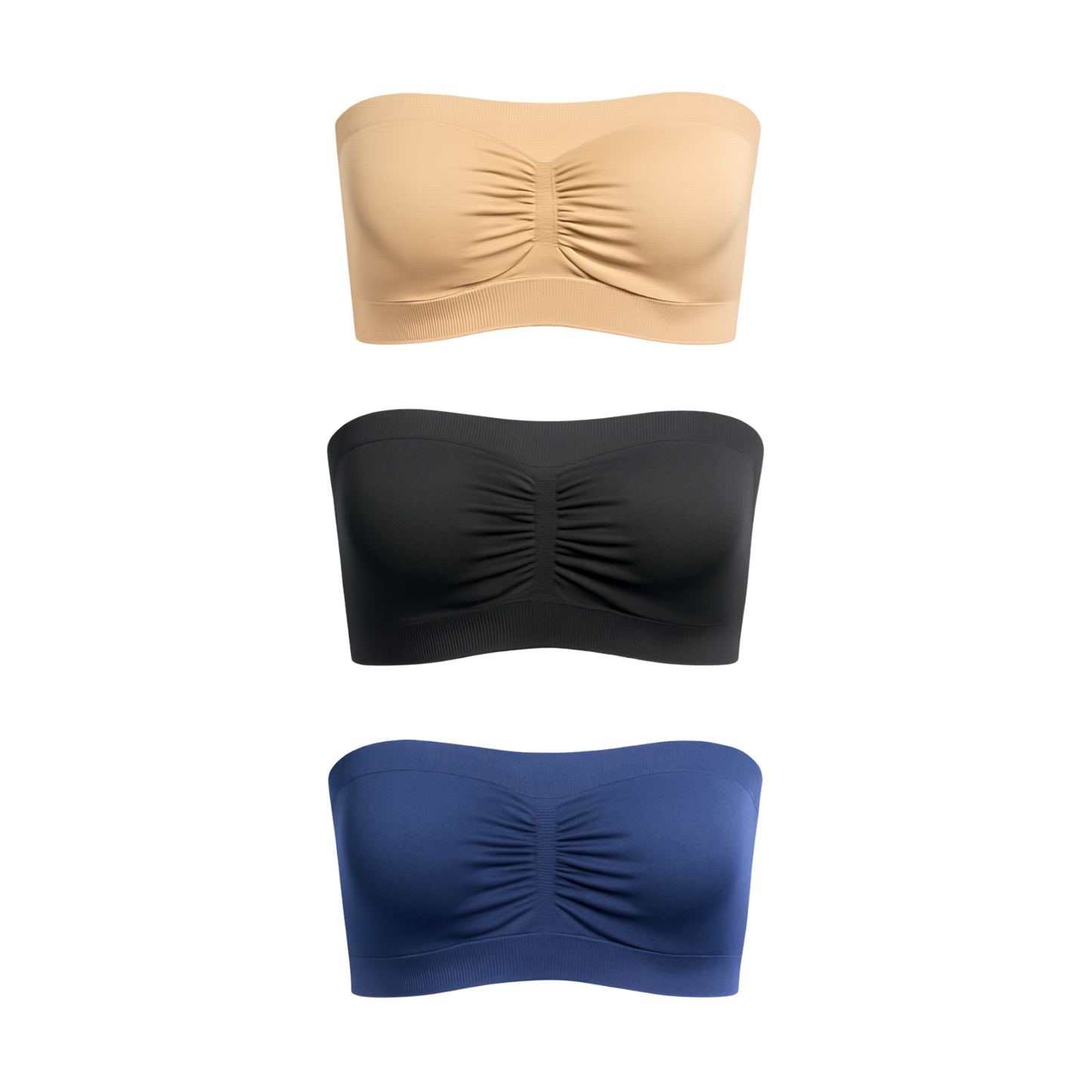 Munns & Mars Bundle of Seamless Non-Padded Tube Bra Combo Black-Blue-Beige