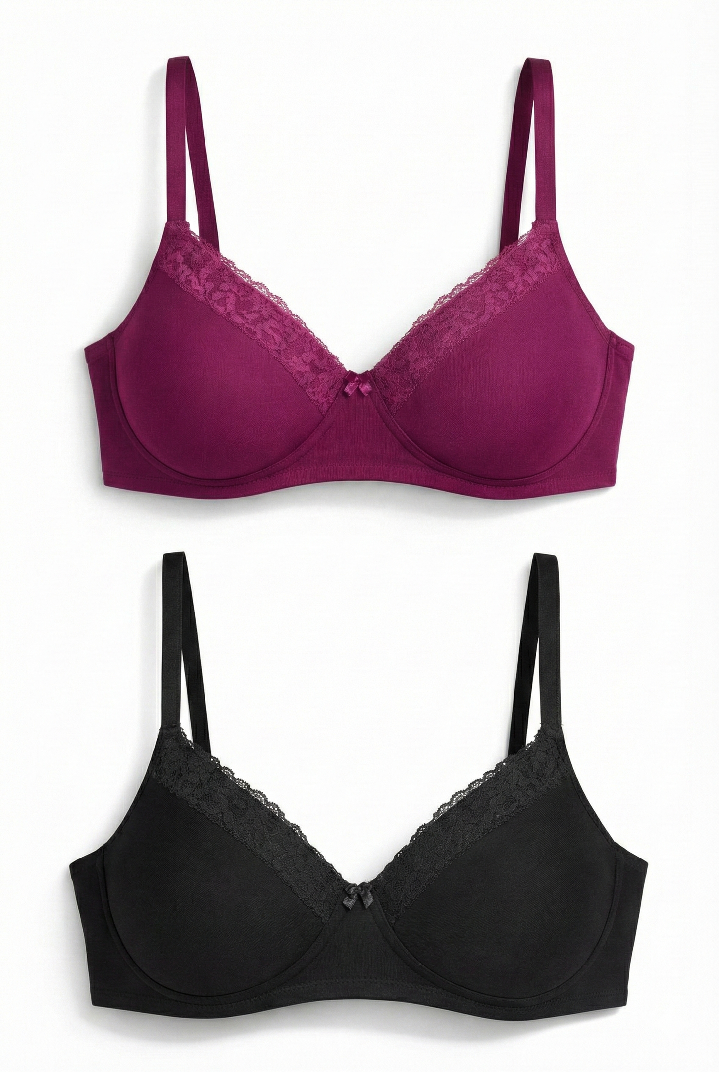 Munns & Mars Womens Cotton Lightly Padded T-Shirt Bra Plain and with Lace -  Pack of 2