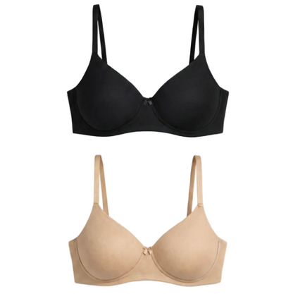 Munns & Mars Womens Cotton Lightly Padded T-Shirt Bra Plain and with Lace -  Pack of 2