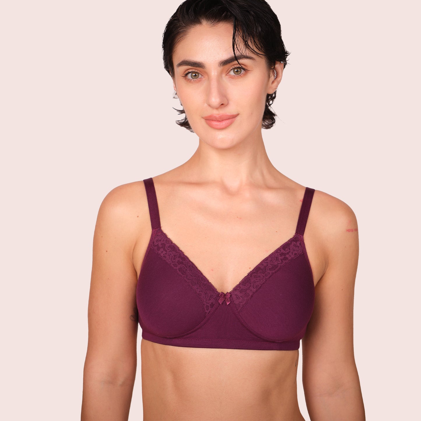 Munns & Mars Womens Cotton Lightly Padded Lace T-Shirt Bra