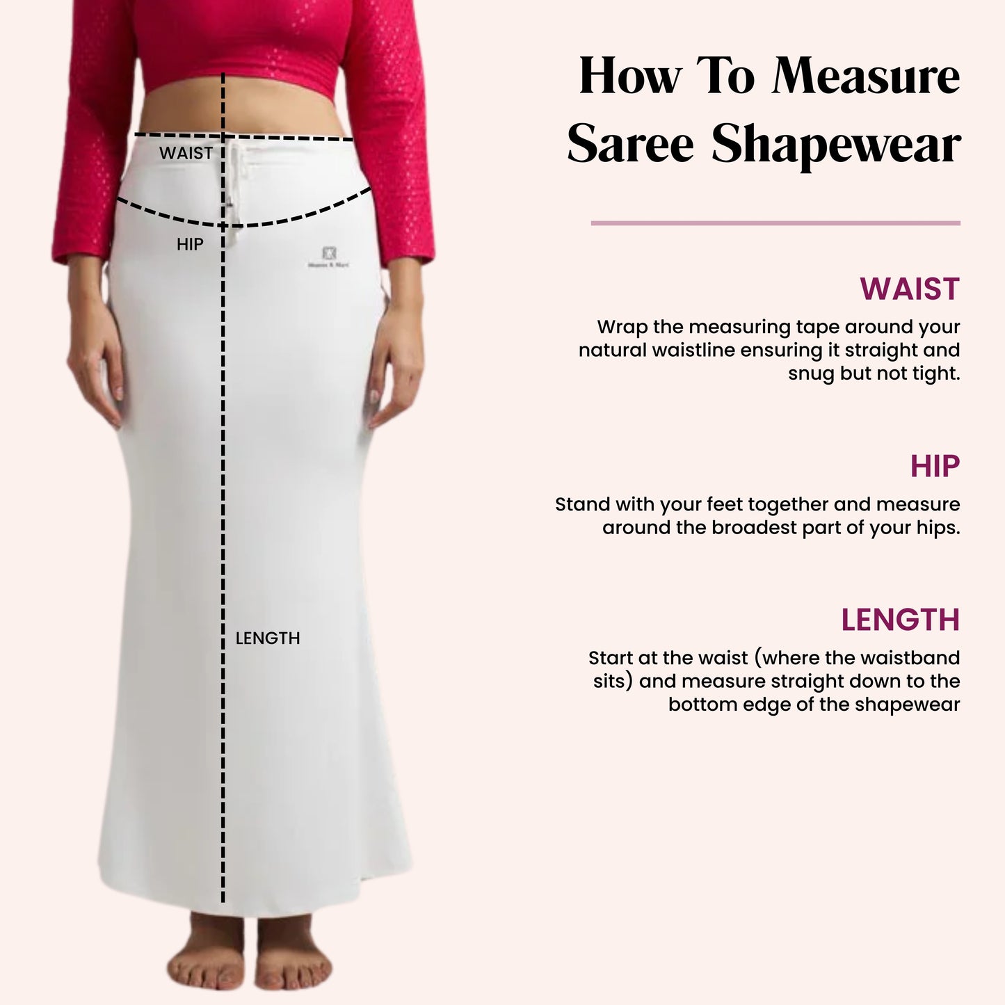 Munns & Mars Saree Shapewear Polyester Fish Cut - White