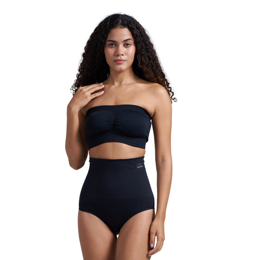 Munns & Mars Bundle of Seamless Non-Padded Tube Bra-Black And Tummy Tucker Panty-Black