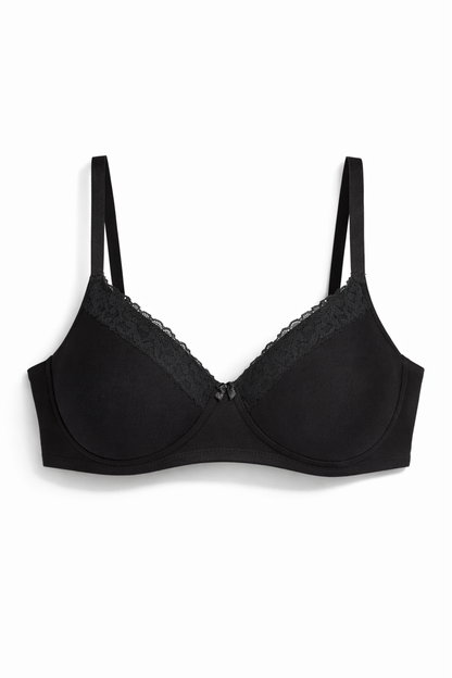 Munns & Mars Pack of 2 Cotton Lightly Padded T-Shirt Bra Sky Blue and Black