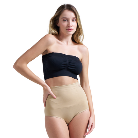 Munns & Mars Bundle of Seamless Non-Padded Tube Bra-Black And Tummy Tucker Panty-Beige