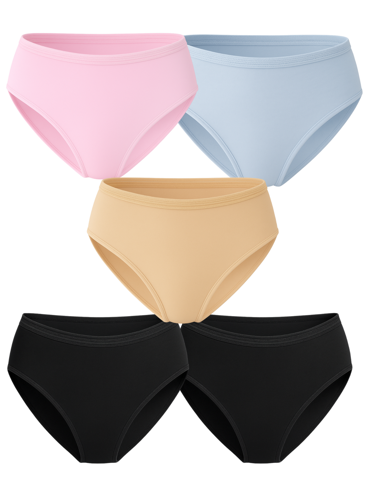 Mid Waist Hipster Panty With Outer Elastic Bundle Of 5 - ( Baby Pink, Sky Blue, 2 Black & Beige) (Copy)