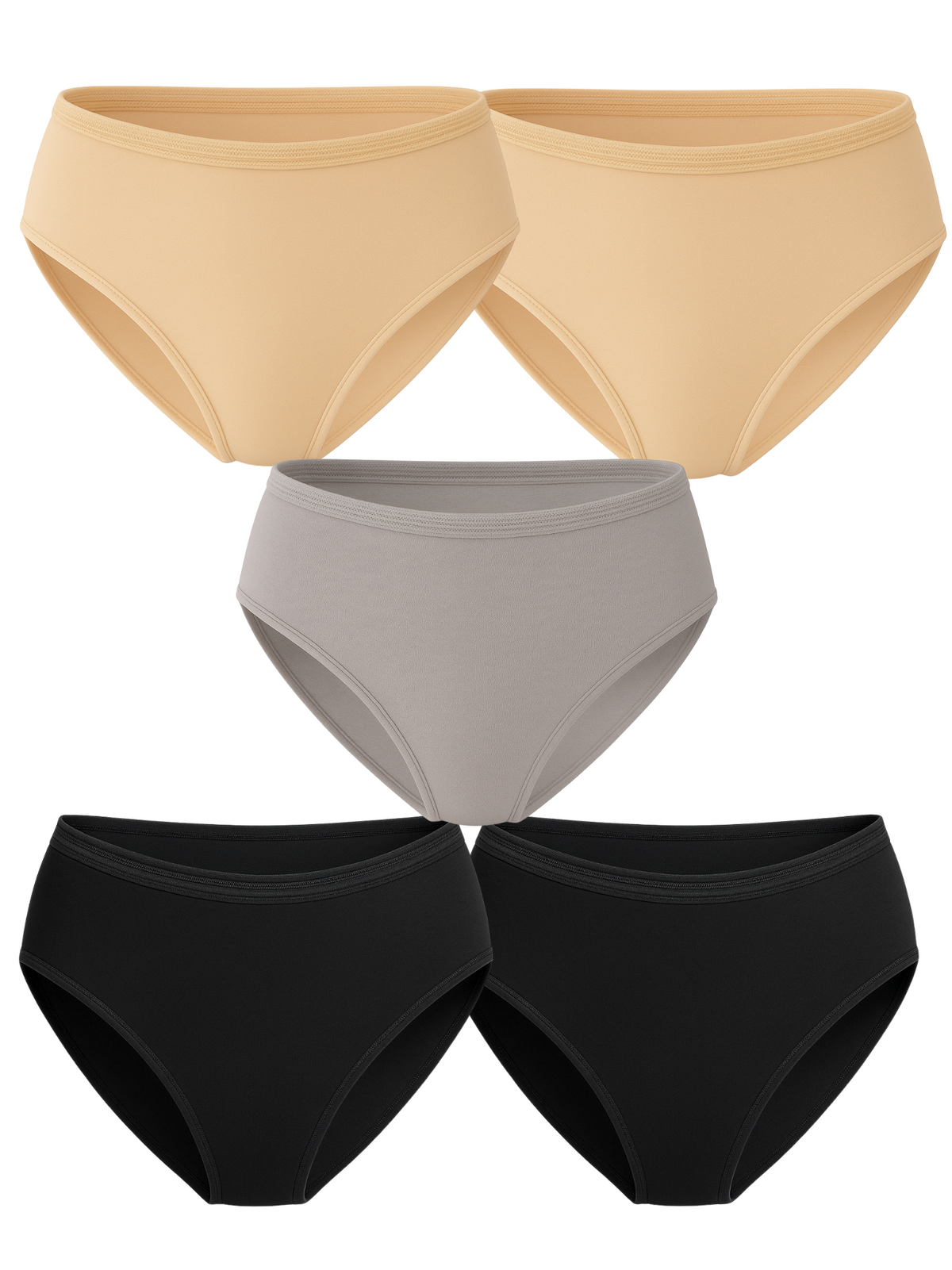 Mid Waist Hipster Panty With Outer Elastic Bundle Of 5 - ( Grey, 2 Black & 2 Beige)