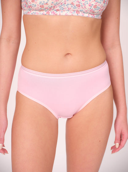 Mid Waist Hipster Panty With Outer Elastic Bundle Of 5 - (Baby Pink, Sky Blue, Ash Grey, Black & Beige)