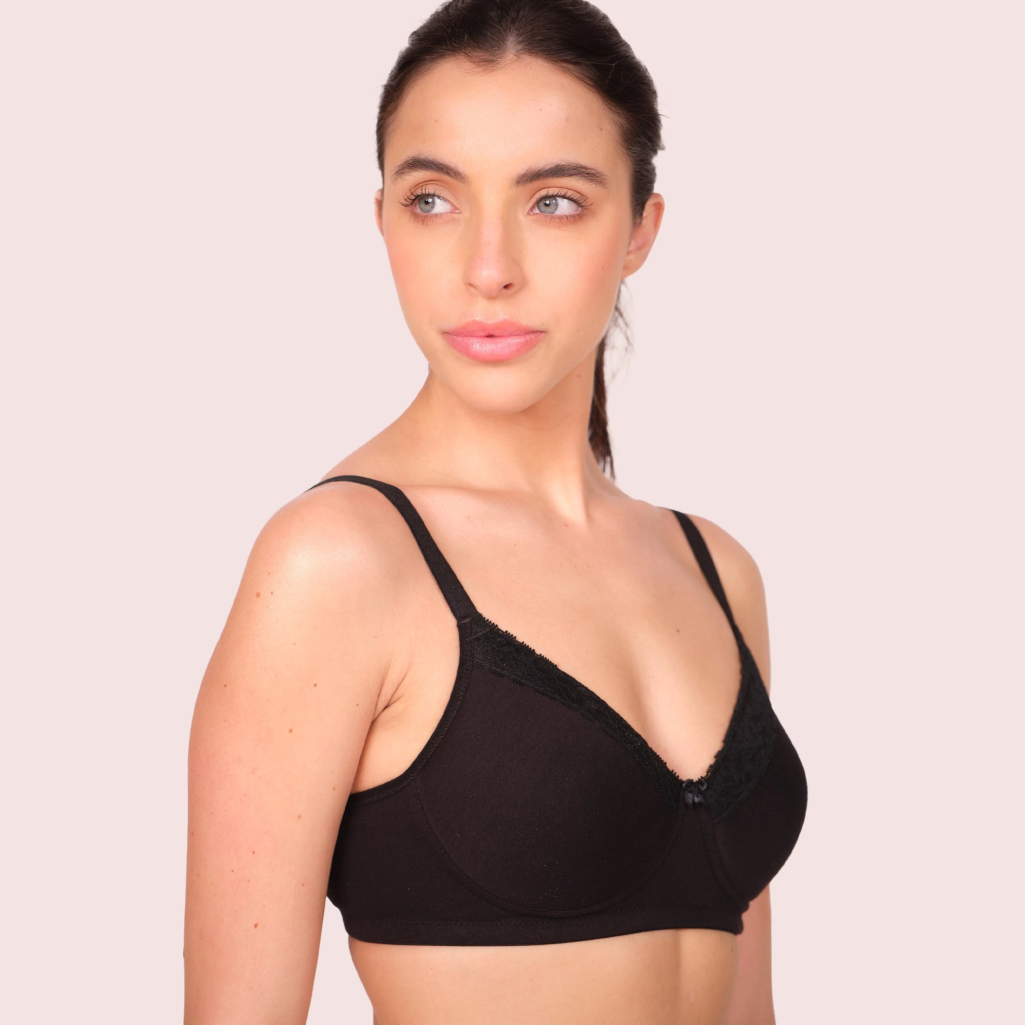 Munns & Mars Womens Cotton Lightly Padded Lace T-Shirt Bra