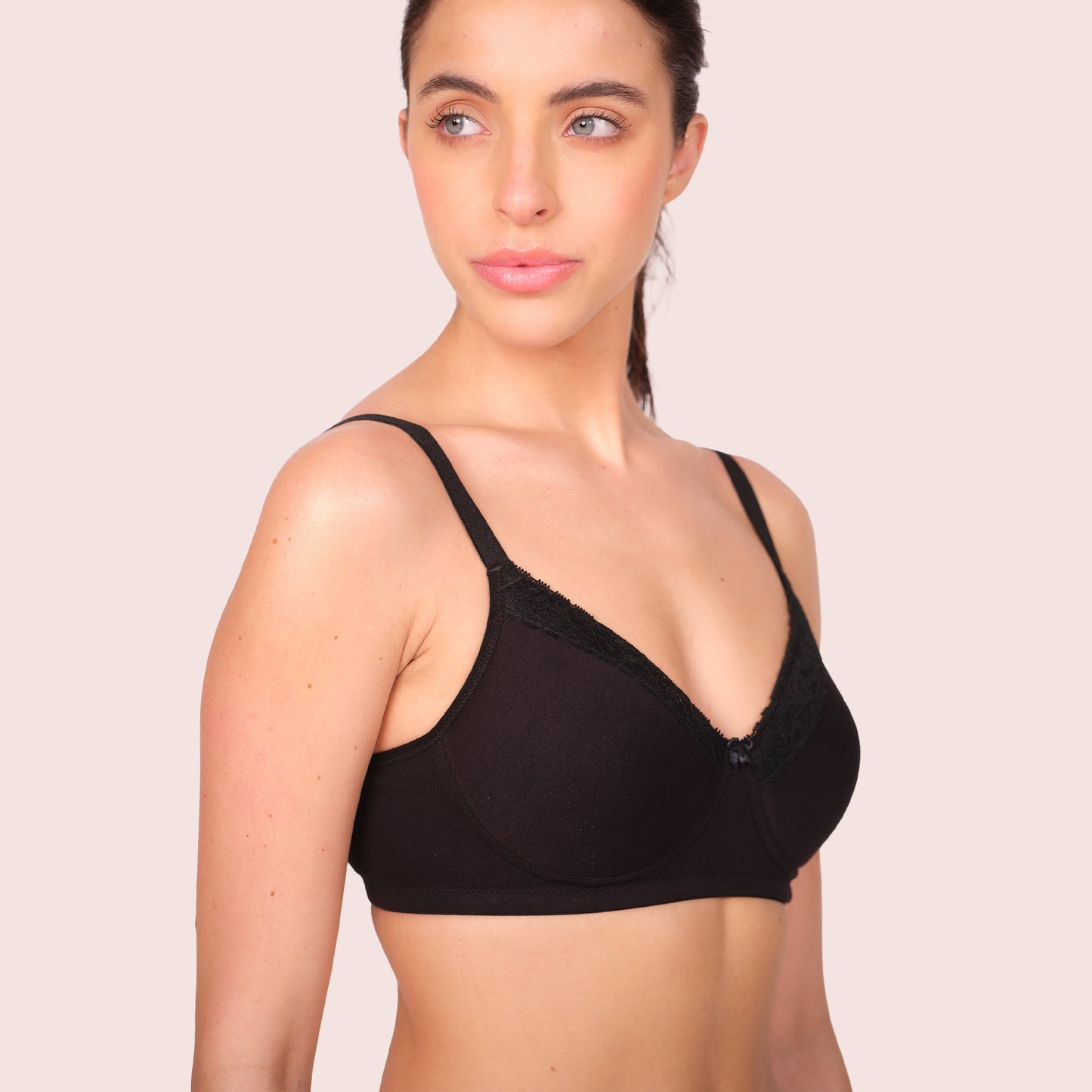 Munns & Mars Womens Cotton Lightly Padded Lace T-Shirt Bra