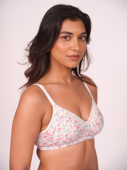 Munns & Mars Pack of 2 Cotton Lightly Padded T-Shirt Bra with lace Printed White and Black