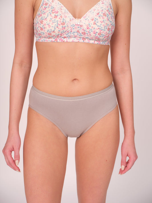 Mid Waist Hipster Panty With Outer Elastic Bundle Of 5 - ( Grey, 2 Black & 2 Beige)